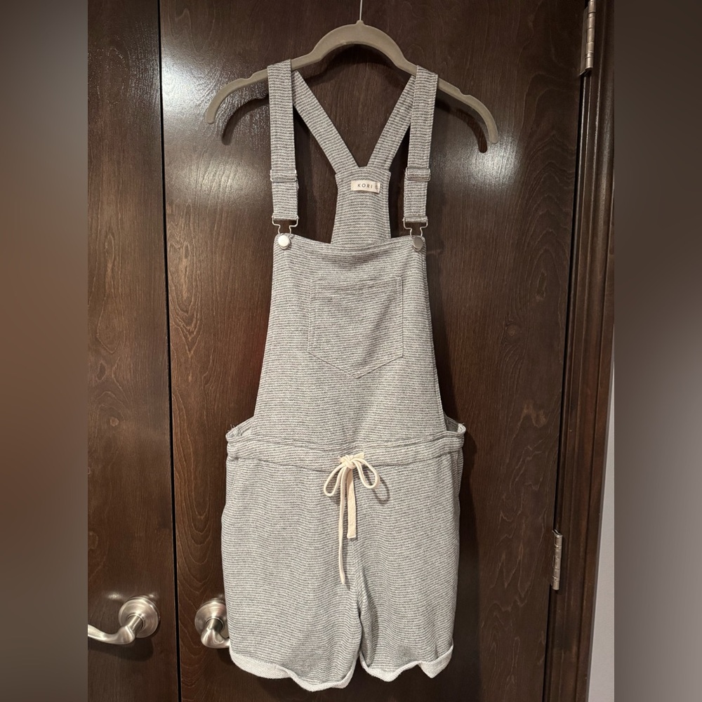 Kori Grey Striped Soft Drawstring Overalls